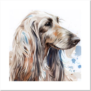 Watercolor Brown Afghan Hound  with Blue Accents Posters and Art